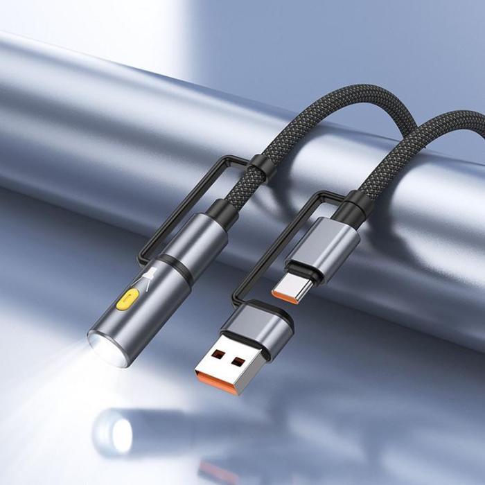 Hoco - Hoco USB-A/USB-C Till USB-C, LED-ljus 60W 3A Kabel 1.2m U138 - Svart