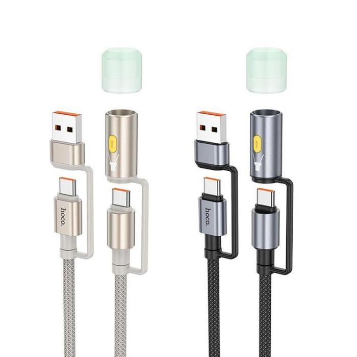 Hoco - Hoco USB-A/USB-C Till USB-C, LED-ljus 60W 3A Kabel 1.2m U138 - Svart