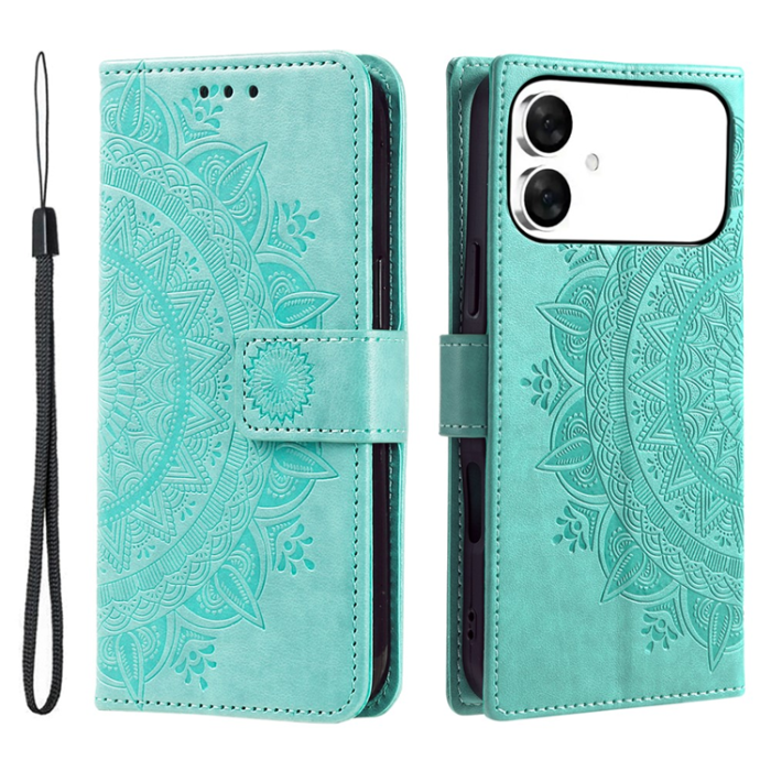 A-One Brand - Galaxy S26 Edge Plånboksfodral Imprinted Totem Läder - Mintgrön