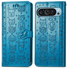A-One Brand - Google Pixel 10/10 Pro Plånboksfodral Cat Dog Pattern - Blå