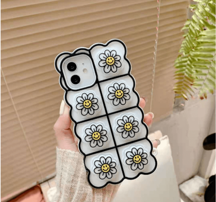 Fidget Toys - Smiley Flower Pop it Fidget Skal till iPhone 11 - Vit