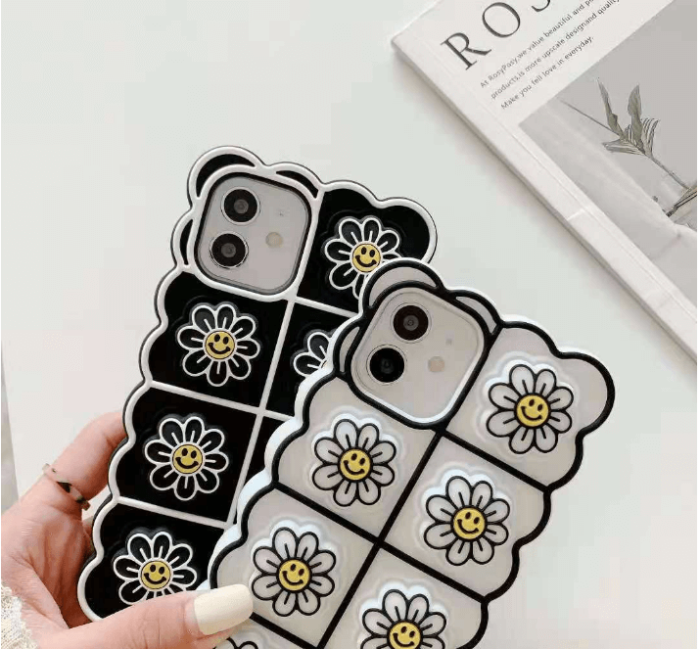 Fidget Toys - Smiley Flower Pop it Fidget Skal till iPhone 7/8/SE 2020 - Svart