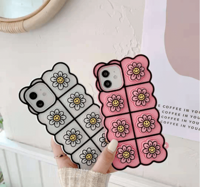 Fidget Toys - Smiley Flower Pop it Fidget Skal till iPhone 7/8/SE 2020 - Svart