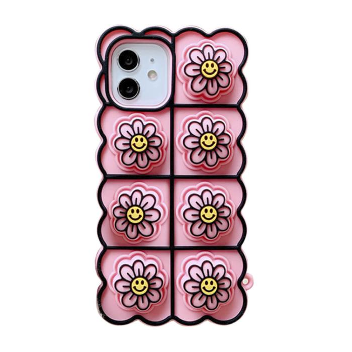 Fidget Toys - Smiley Flower Pop it Fidget Skal till iPhone 7/8/SE 2020 - Rosa