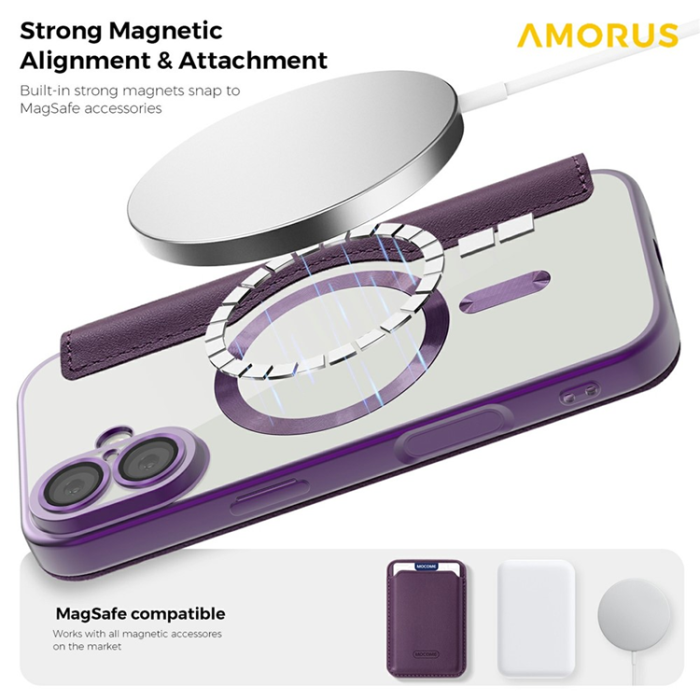 Amorus - AMORUS iPhone 17 Plånboksfodral MagSafe RFID Blocking - Lila