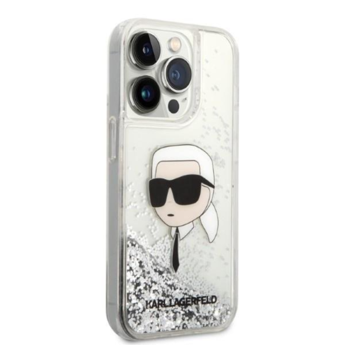 KARL LAGERFELD - Karl Lagerfeld iPhone 14 Pro Max Skal Liquid Glitter Head - Silver