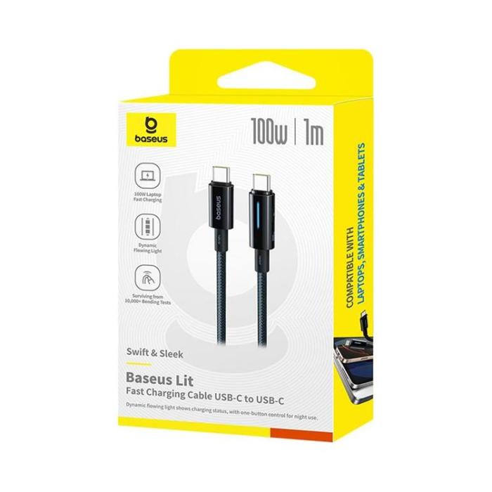 BASEUS - Baseus Lit USB-C - USB-C Kabel 2 m 100W Cosmic - Svart