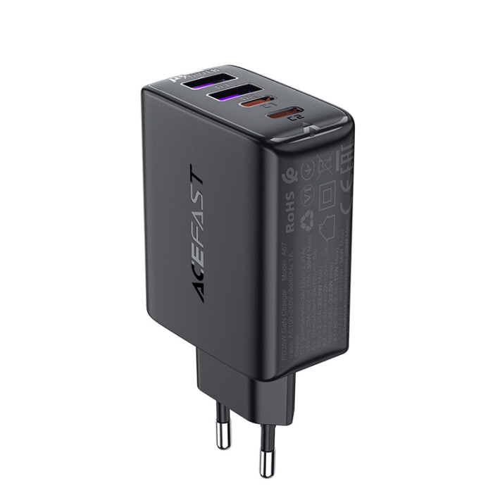 Acefast - Acefast A61 PD 45W GaN Väggladdare 2 x USB-A + 2 x USB-C - Svart