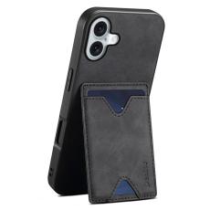 DENIOR - DENIOR iPhone 16 Plus Fodral KonstL&auml;der Kortfack Svart