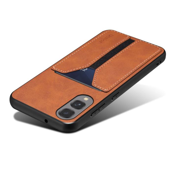 DENIOR - DENIOR Samsung Galaxy S25 Edge Fodral Elastisk Kortficka KonstLäder Brun