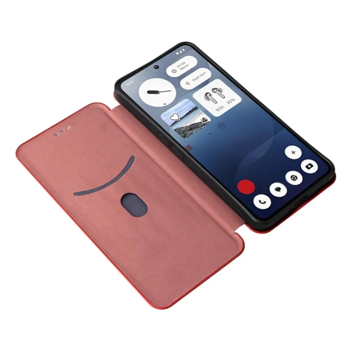 A-One Brand - Nothing Phone (3a) Plånboksfodral Läder Carbon Fiber - Brun