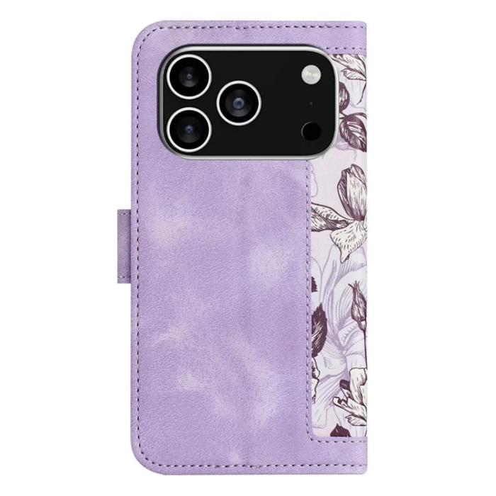 A-One Brand - iPhone 17 Pro Plånboksfodral Floral Konstläder - Lila
