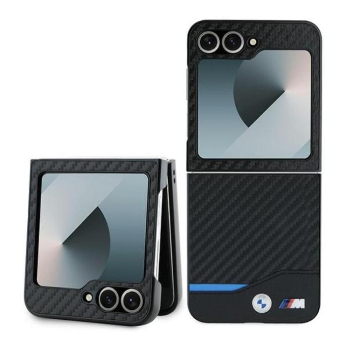 BMW - BMW Galaxy Z Flip 6 Mobilskal Carbon Blue Line - Svart