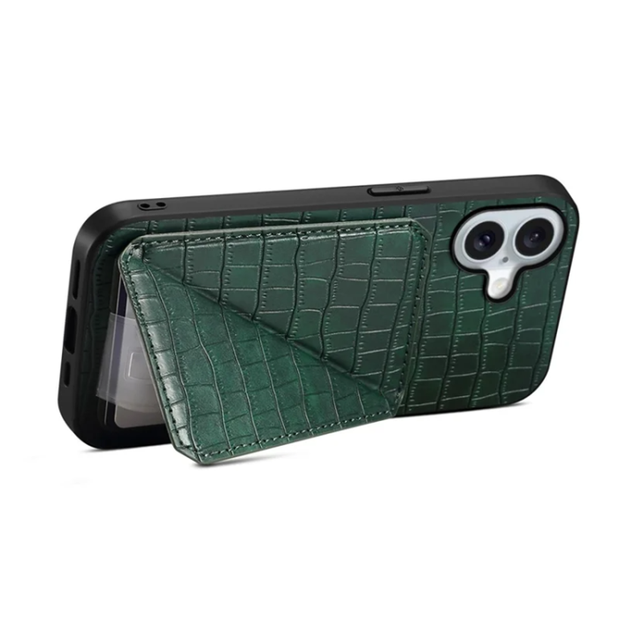 A-One Brand - iPhone 17 Mobilskal Korthållare Crocodile Textured - Grön