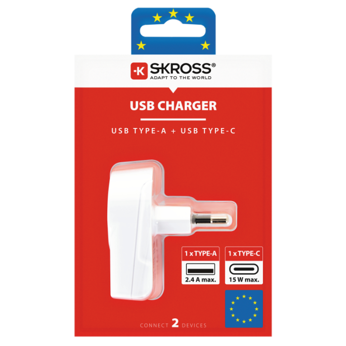 UTGATT1 - SKross Euro USB - 1xUSB Type C/1xUSB Type A Laddare