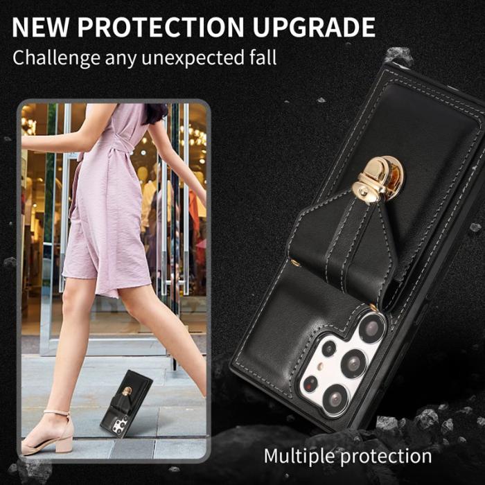 OEM - Mobilfodral för Samsung Galaxy S26 Ultra Kortfack Kickstand Konstläder TPU Svart