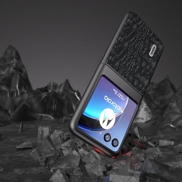 ABEEL - ABEEL Mobilskal till Motorola Razr 40 Ultra 5G i äkta läder - Svart