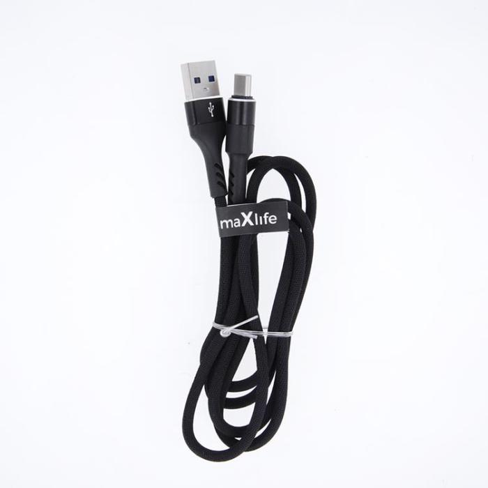 Maxlife - Maxlife USB Till USB-C Kabel 1m 2A MXUC-01 Nylon - Svart