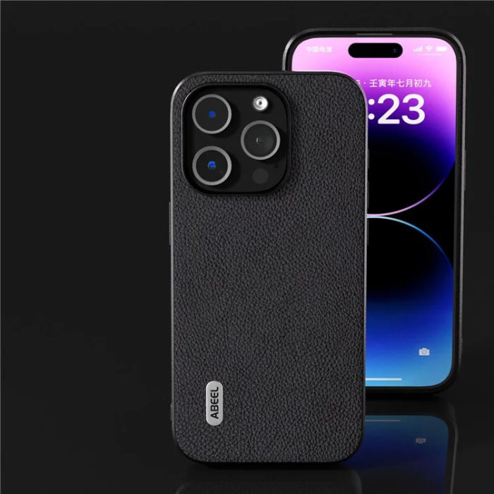 ABEEL - ABEEL iPhone 15 Pro Mobilskal Äkta Läder Litchi - Svart