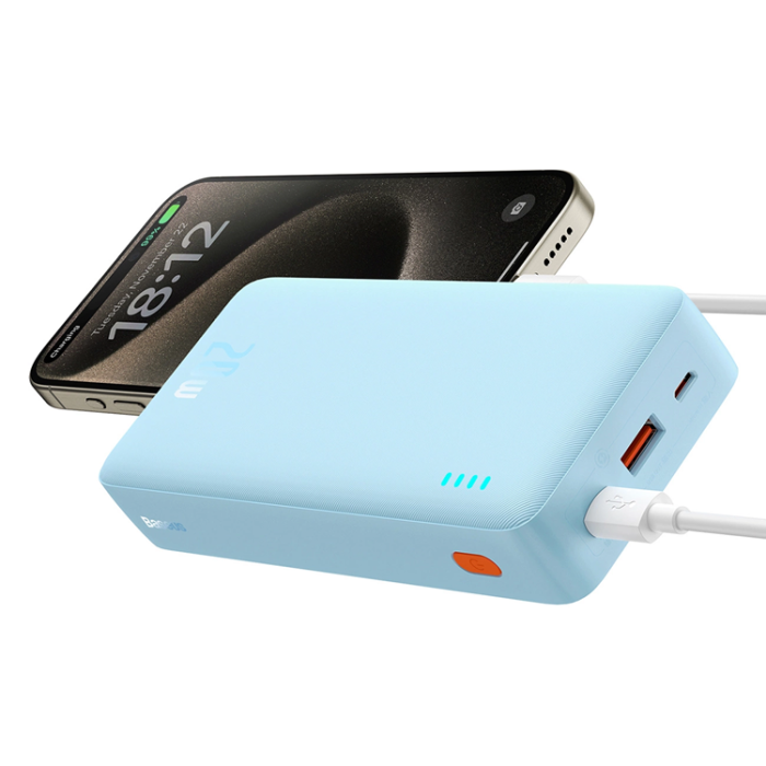 BASEUS - Baseus Powerbank 20000 mAh 20W Med USB-A Till USB-C Kabel - Blå