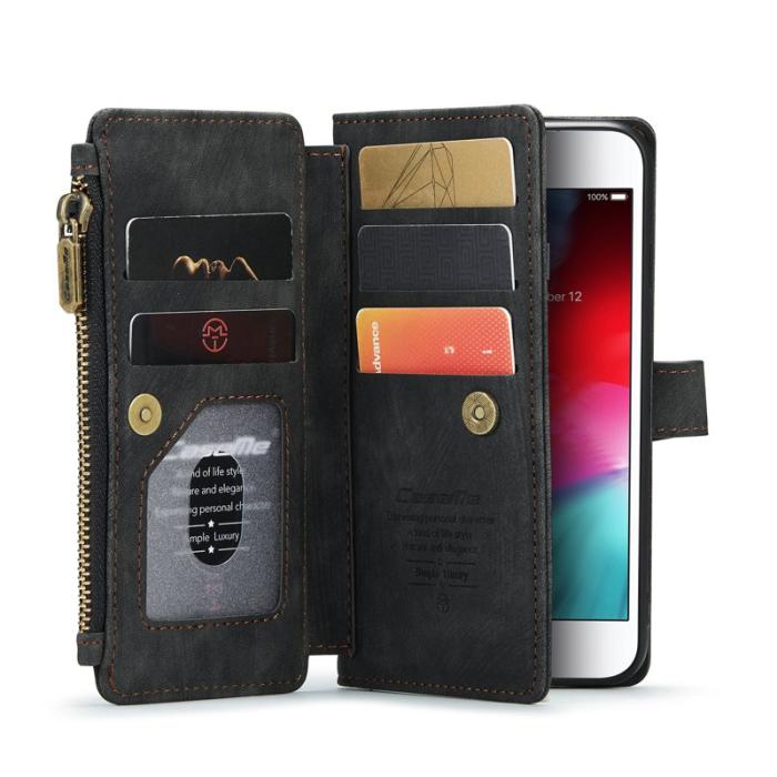 Caseme - CASEME Konstläder Plånboksfodral för iPhone SE/8/7/6 med rem - Svart