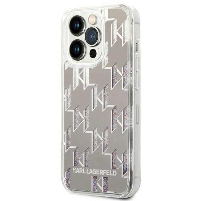 KARL LAGERFELD - Karl Lagerfeld iPhone 14 Pro Max Skal Liquid Glitter Monogram - Silver
