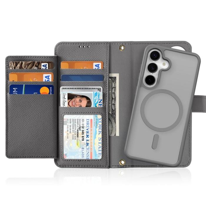 Dux Ducis - DUX DUCIS Lawa Series Äkta Läder Plånboksfodral för Samsung Galaxy S25 - Grå