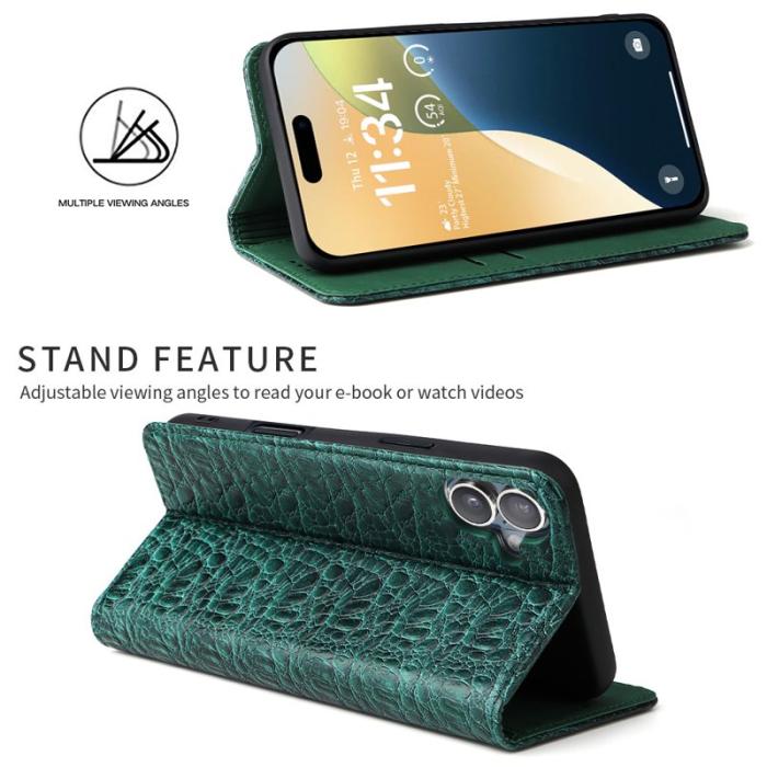 FIERRE SHANN - FIERRE SHANN iPhone 16 Plus Plånboksfodral Äkta läder - Grön