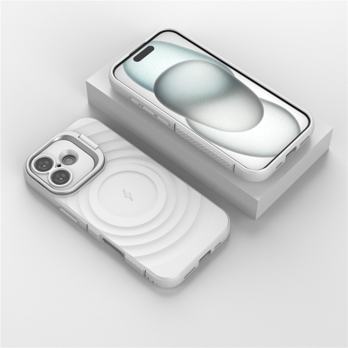 A-One Brand - iPhone 17 Mobilskal MagSafe Ripple Texture Kickstand - Vit