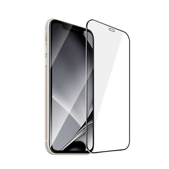 OEM - iPhone XR/11 Härdat Glas Skärmskydd Metall Ram - Svart