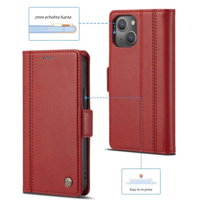 LC.imeeke - LC.IMEEKE Mobilskal till iPhone 13 Shockproof KonstLäder - Röd