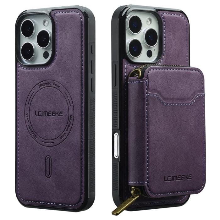 LC.imeeke - LC.IMEEKE L6 iPhone 16 Pro Plånboksfodral Konstläder - Lila