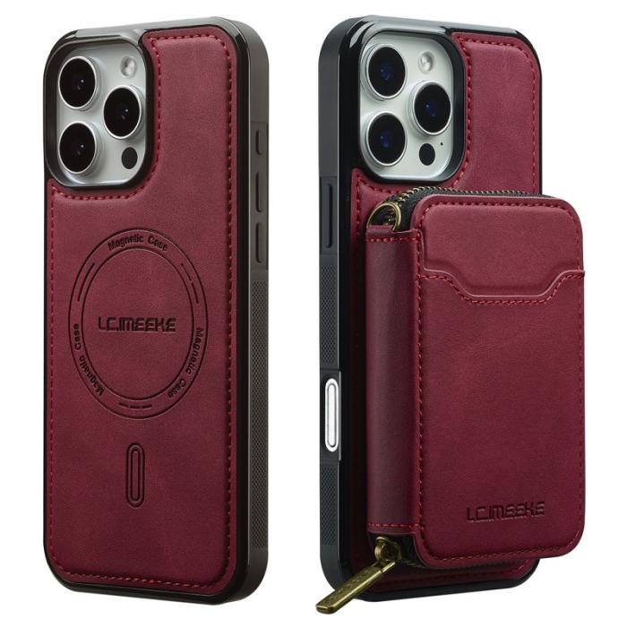 LC.imeeke - LC.IMEEKE L6 iPhone 16 Pro Plånboksfodral Konstläder - Röd