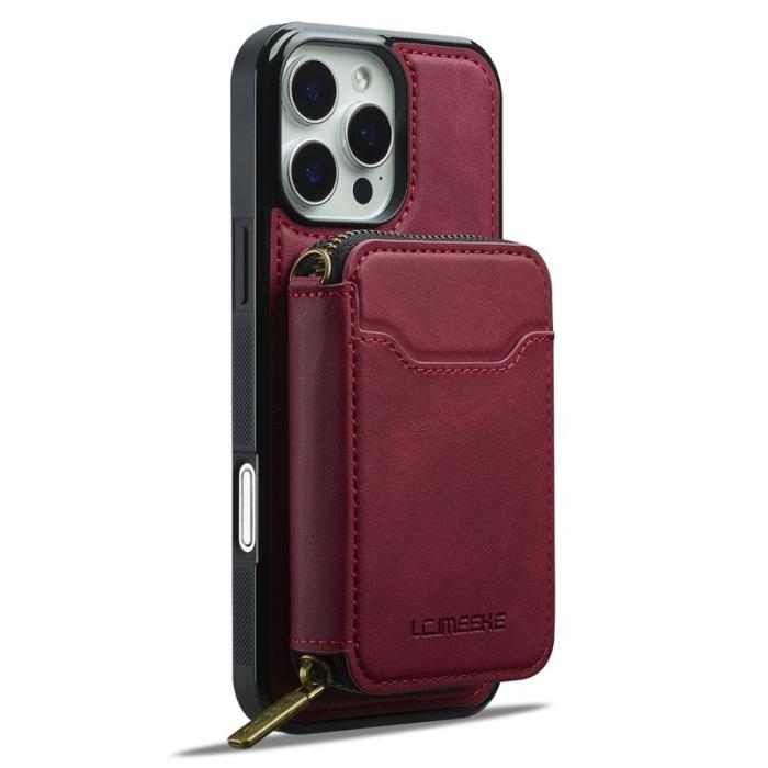 LC.imeeke - LC.IMEEKE L6 iPhone 16 Pro Plånboksfodral Konstläder - Röd