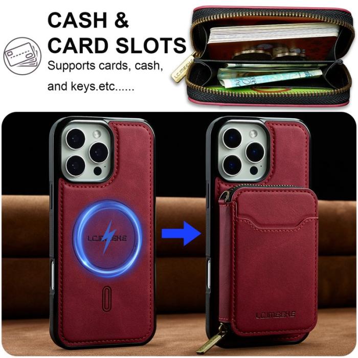 LC.imeeke - LC.IMEEKE L6 iPhone 16 Pro Plånboksfodral Konstläder - Röd