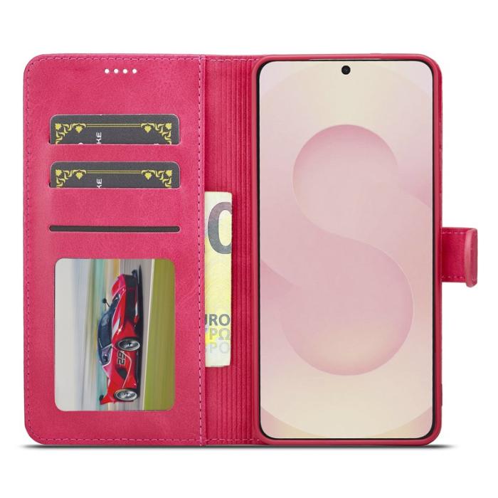 LC.imeeke - LC.IMEEKE Samsung Galaxy S25 Edge Plånboksfodral Konstläder - Rosa