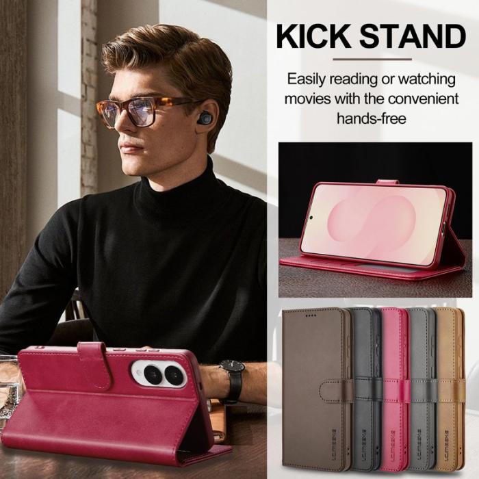 LC.imeeke - LC.IMEEKE Samsung Galaxy S25 Edge Plånboksfodral Konstläder - Rosa