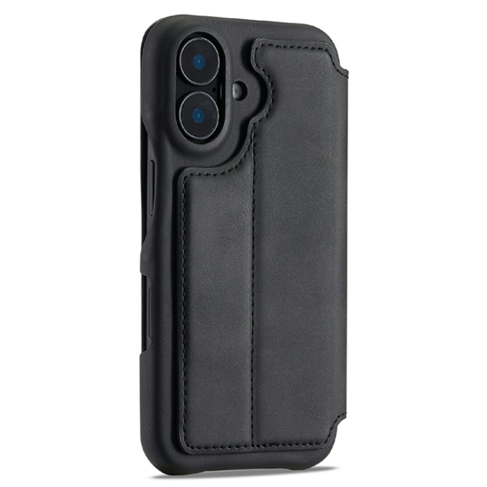 LC.imeeke - LC.IMEEKE iPhone 17 Mobilfodral Korthållare Läder Stativ - Svart