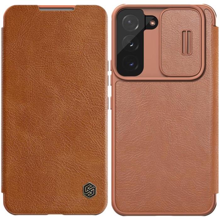 UTGATT - Nillkin Galaxy S22 Plånboksfodral Qin Läder Pro Holster Flip - Brun