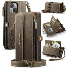 Caseme - Caseme iPhone 13 Plånboksfodral RFID Blocking Zipper - Brun