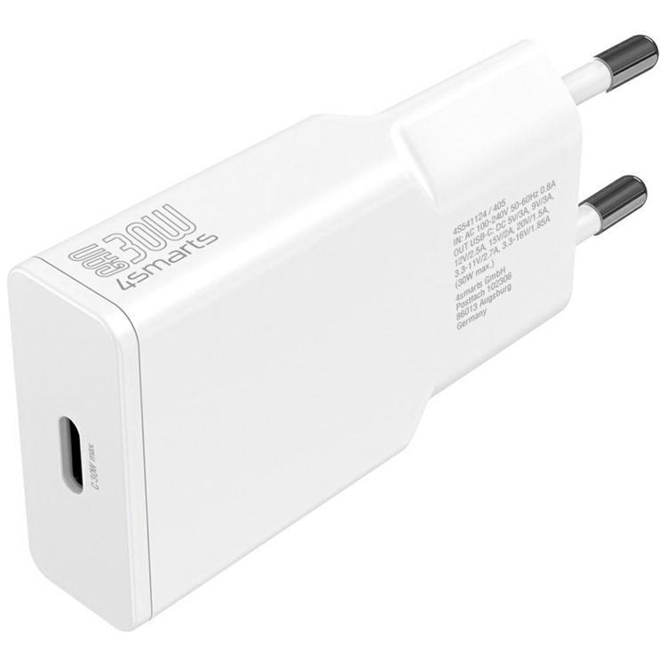 4smarts Snabbladdare 30W USB-C GaN PDPlug Slim - Vit