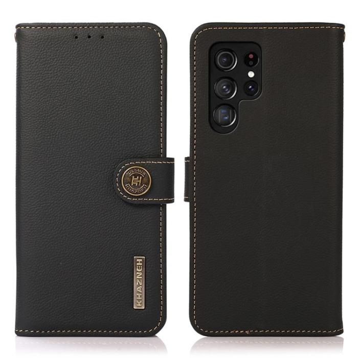 KHAZNEH - KHAZNEH Äkta Läder Fodral Galaxy S22 Ultra 5G - Svart