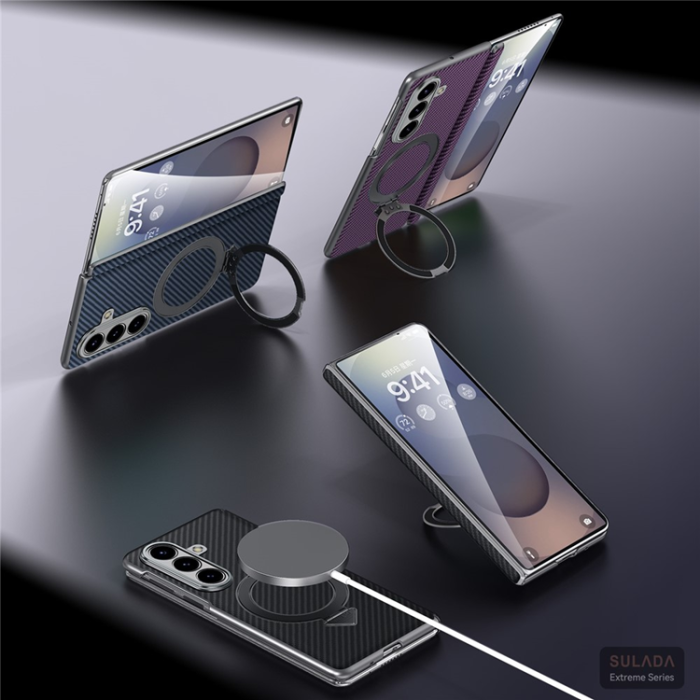 SULADA - SULADA Galaxy Z Fold 7 Mobilskal MagSafe Carbon Fiber - Lila