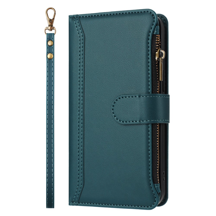 A-One Brand - iPhone 17 Pro Plånboksfodral Zipper Med Rem - Mörkgrön