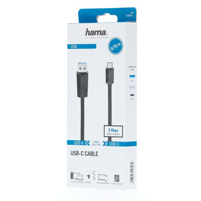 Hama - Hama USB-C till USB-A kabel USB 3.2 5 Gbit/s 0.75m - Svart