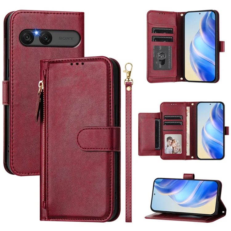 Sony Xperia 10 VII Konstläder Plånboksfodral Zipper Pocket - Röd | 2353 | AlltMobil