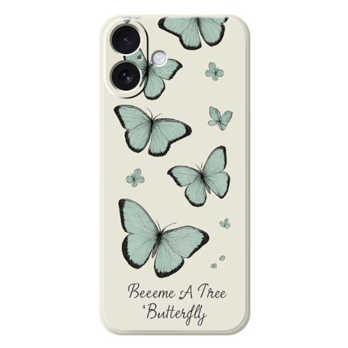 A-One Brand - iPhone 17 Mobilskal Grön Butterfly Pattern TPU - Beige