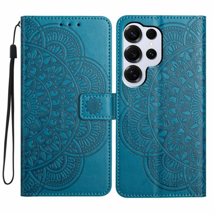 OEM - Samsung Galaxy S26 Ultra Skal Äkta Läder Mandala Mönster - Blå