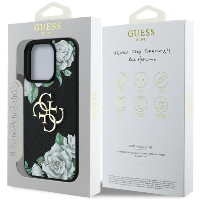 Guess - Guess iPhone 16 Pro Max Mobilskal Grained Roses Big 4G logo