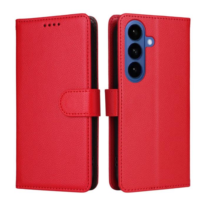 OEM - Mobilskal till Samsung Galaxy S26 Plus RFID-Skydd 3 Kortplatser KonstLäder - Röd